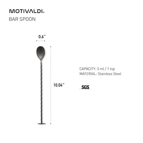 The Motivaldi bar spoon is a versatile tool that is extremely useful while making cocktails. Here are a few reasons why a bar spoon is considered a good tool for cocktail preparation: 1. Stirring: A bar spoon is specifically designed for stirring cocktails. Its long handle allows for easy and efficient stirring within a mixing glass or cocktail shaker. Stirring is important for gently mixing ingredients while maintaining the desired temperature and dilution of the cocktail. 2. Layering: Bar spoons are often used for layering cocktails with different densities. By pouring liquids slowly over the back of the spoon it helps create distinct layers in the glass, resulting in visually appealing cocktails. 3. Garnishing: Bar spoons often have a twisted handle, which serves as a useful tool for spearing and arranging garnishes. This makes it easier to add finishing touches to cocktails with precision and finesse. 4. Measurement: Motivaldi bar spoon size is similar to a teaspoon. Measure feature makes it convenient to accurately measure ingredients while preparing cocktails, eliminating the need for additional measuring utensils. 5. Versatility: Besides stirring, bar spoons can also be used for muddling ingredients, picking up garnishes, or even as a makeshift strainer by using the twisted handle to filter out ice or larger solids. Overall, the bar spoon is an essential tool for bartenders and cocktail enthusiasts as it offers a range of functions necessary for creating well-mixed, visually appealing, and flavorful cocktails.